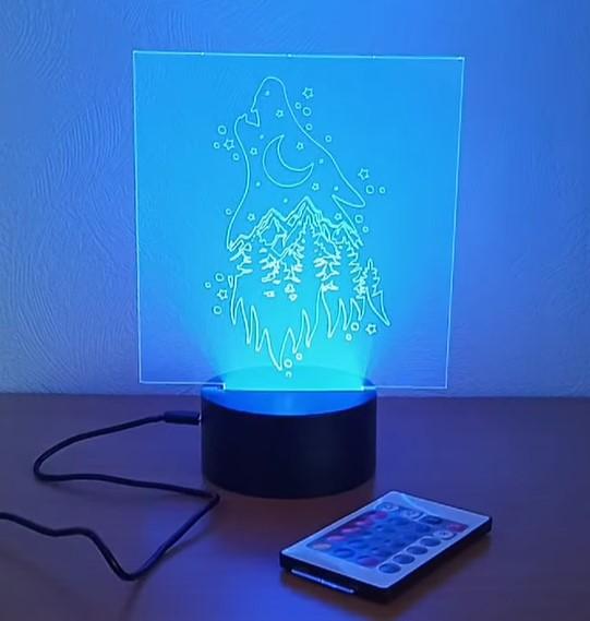 Lampe led gravée loup